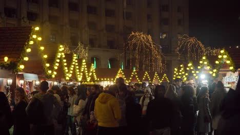 Bucharest-Christmas-Market,-kiosks-and-people-,-Bucharest-,Romania
