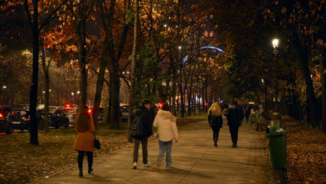 Bucharest-sidewalk-during-winter-night,-Bucharest-,Romania