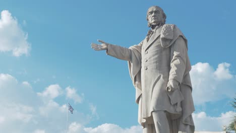 Statue-of-William-Ewart-Gladstone-against-blue-sky,-Medium-Wide-Shot