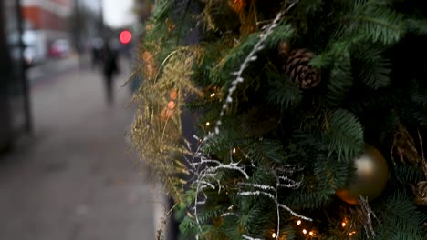 Christmas-lights-on-the-flowers-within-Shoreditch,-London,-United-Kingdom