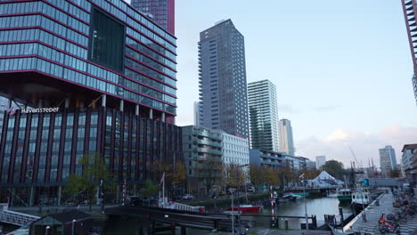 The-Red-Apple-And-Waterstadtoren-Skyscraper-in-Rotterdam,-Netherlands