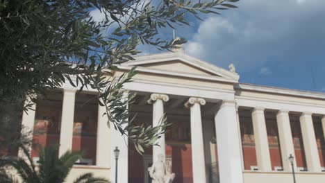 National-Kapodistrian-University-Athens-Rack-focus-from-Olive-tree-to-the-Entrance