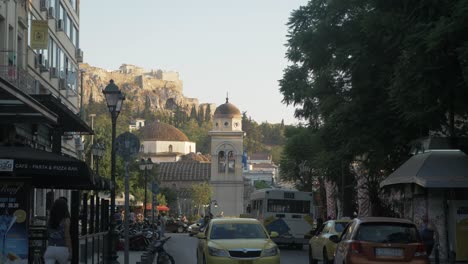 Virgin-Mary-Pantanassa-Church-in-Monastiraki-with-Acropolis-walls-in-the-distance