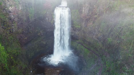 Pushing-Aerial-Drone-shot-of-Huge-Dramatic-Waterfall-in-Wales-UK-4K