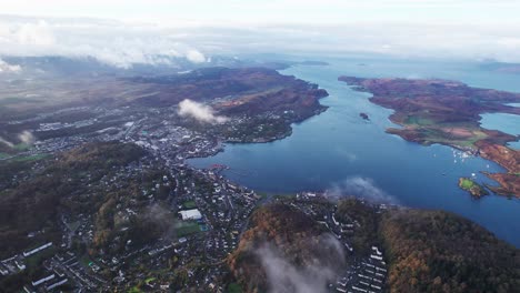 Oban-Coastal-Town-In-Scotland.-Aerial-Establishing-Shot