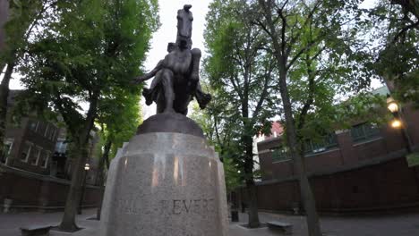 The-Equestrian-statue-of-Paul-Revere-in-Boston's-Paul-Revere-Mall-near-the-Old-North-Church---parallax-view