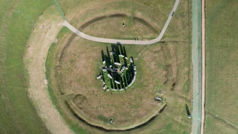 Stonehenge-spiritual-stone-circle-landmark-top-down-descending-aerial-view