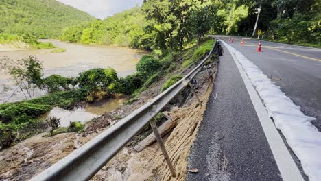 Road-Damaged-By-Landslide-Caused-By-Extreme-Flooding-And-Rainstorm-In-Chiang-Mai,-Thailand