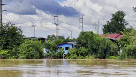 Massive-Flooding-With-High-Water-Level-In-The-Village-Of-Chiang-Mai-Province,-Northern-Thailand