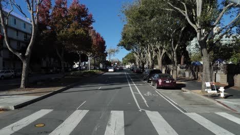 Driving-in-Suburbs-of-San-Francisco,-California-USA,-Passenger's-POV-of-Streets-and-Homes