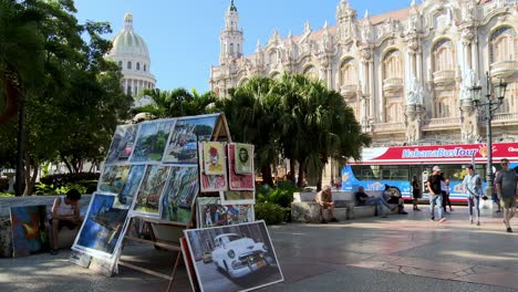 The-National-Capitol-building-and-the-Museum-of-the-Orishas-as-seen-from-the-street-in-Havana,-Cuba