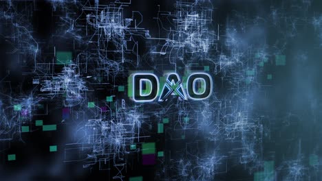 Dao-konzepttext-Offenbaren-Animation-Mit-Digitalem-Abstraktem-Hintergrund-3d-rendering-Für-Web-3,-Blockchain,-Metaverse,-Kryptowährung