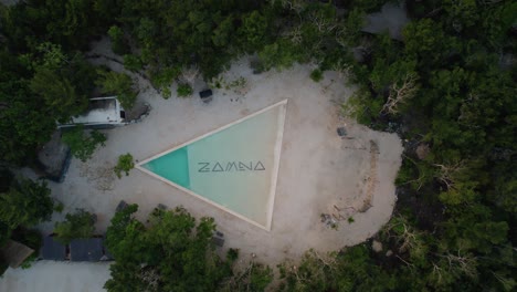 Drone-top-close-shot-Panoramic-view-of-Zamna-hotel-resort-in-Mexico