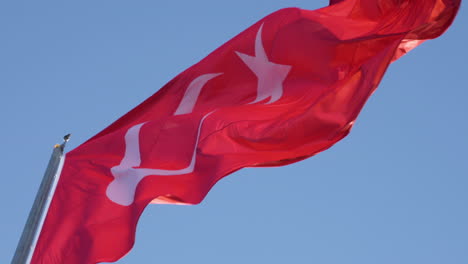 Turkish-National-Flag-Waving-on-Pole,-Close-Up