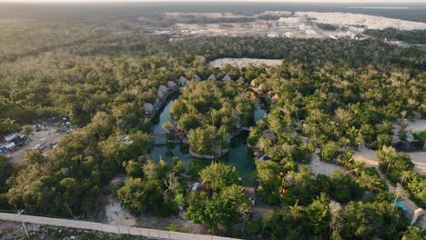 Aerial-Drone-Panoramic-view-of-Zamna-hotel-resort-in-Mexico