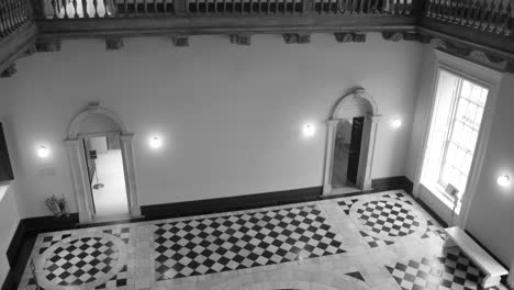 The-Great-Hall-At-Queen's-House-In-Black-and-White