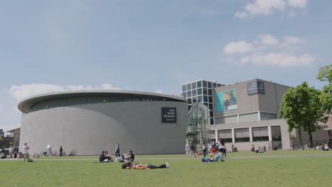 General-shot-of-the-Van-Gogh-Museum-located-at-Museumplein-6,-Amsterdam,-The-Netherlands-on-a-sunny-day