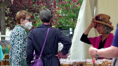 A-female-stall-holder-talking-to-potential-customers-at-the-annual-flower-market-in-Meran,-South-Tyrol,-Italy