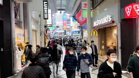 Crowd-of-People-Downtown-at-Shopping-Area-Dotonbori,-Osaka,-Japan