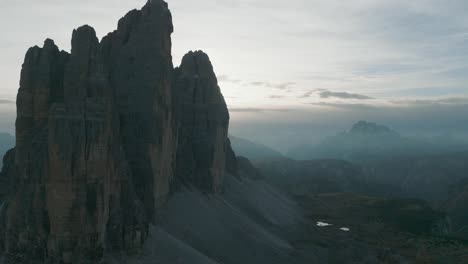 high-drone-images-show-the-three-peaks-of-the-dolomites-in-south-tyrol-at-nightfall