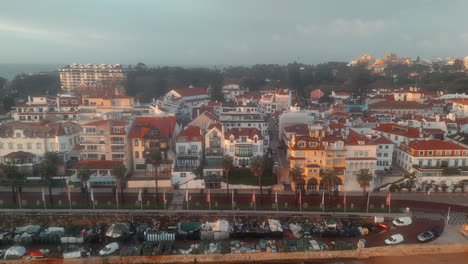 Aerial-view-closeup-villa-street-beach-town-Cascais-Portugal