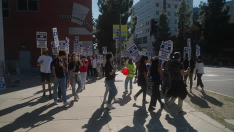 UC-Academic-Workers-Walking-in-Circles-in-a-Picket-Line-on-Strike-on-UCLA's-Campus