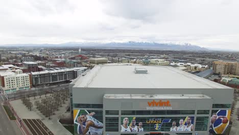 Aerial-view-of-Vivint-Arena,-home-of-the-Utah-Jazz