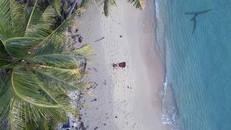 Woman-lying-relaxed-on-beach-under-palm-trees