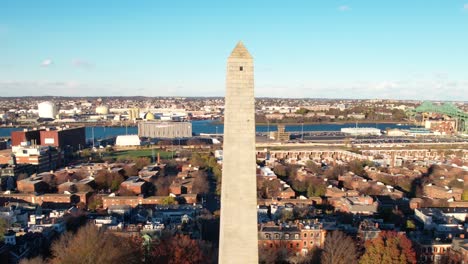 Bunker-Hill-Monument-Mit-Boston-Und-Dem-Mystic-River-Im-Hintergrund---Umlaufendes-Luftbild