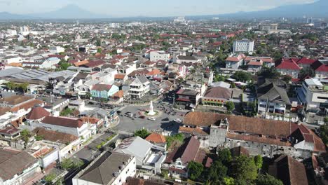Aerial-view-of-the-Yogyakarta-monument-on-a-sunny-morning-with-a-blue-sky