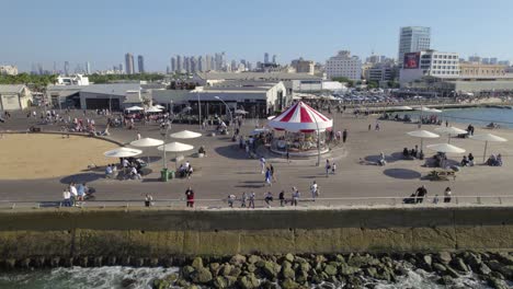 Rising-up-from-ground-level-to-top-down-view-of-Tel-Aviv-Promenade-in-the-Old-Port-#019