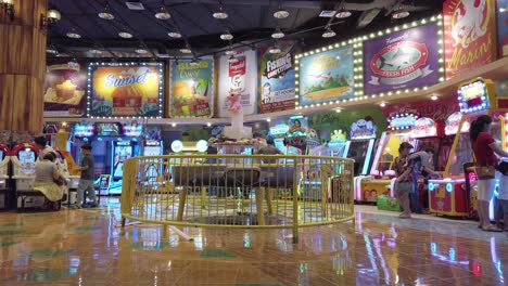 Static-low-angle-shot-of-a-section-of-an-indoor-arcade-center