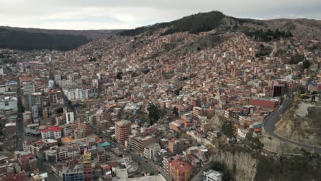 La-Paz-Bolivia-Cityscape-Aerial-View,-City-on-a-Hill,-Andean-Cordillera-Town,-Highest-Metropolitan-Area