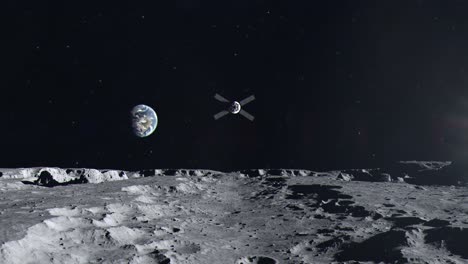 Superficie-De-La-Luna-Y-La-Cápsula-Espacial-De-Orión-Volando-Por-Encima-Hacia-El-Planeta-Tierra