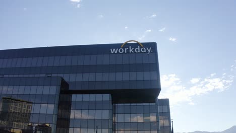 Cinematic-aerial-shot-of-the-Workday-headquarters-in-Salt-Lake-City,-Utah