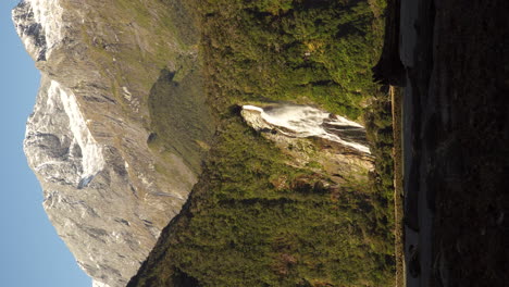Majestic-waterfall---Lady-bowen-falls-in-milford-sound,-New-Zealand,-Vertical