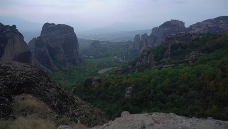 Meteora-rock-formation-in-Greece-with-Ortodox-Monasteries-as-Seen-in-Distance
