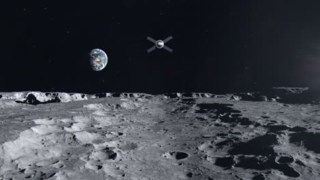 Surface-of-the-Moon-and-the-Orion-Space-Capsule-Approaching-From-Earth-and-Flying-Overhead