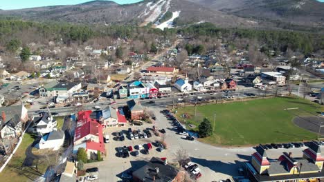 Conway-town-aerial-view,-Carrol-county,-New-Hampshire-towards-White-mountain-national-forest