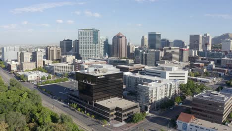 Wide-aerial-view-featuring-the-Workday-headquarters-building-in-Salt-Lake-City,-Utah