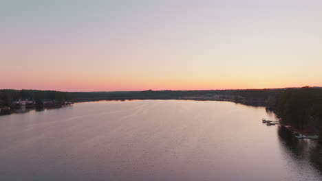 Aerial-views-of-a-lake-at-sunset-in-North-Carolina
