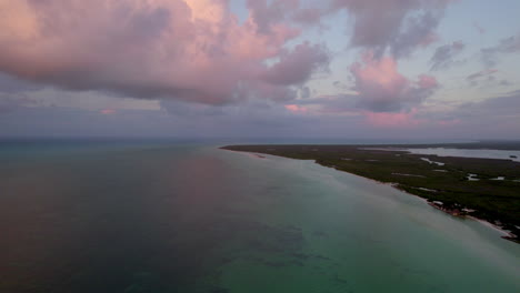 Drone-view-of-the-sunset-sky-on-beach