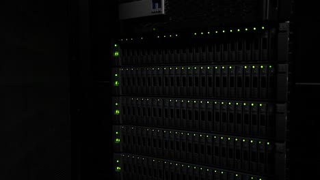Large-digital-storage-redundant-array-server-for-cloud-and-virtual-machines,-Angled-locked-shot