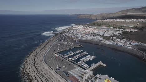 Fantastic-Aerial-shot-over-the-port-of-Agaete-showing-the-Fred-Olsen-company-ferry-docked-at-the-pier