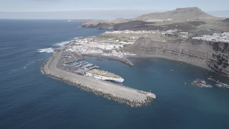 Fantastic-aerial-shot-of-a-ferry-docked-in-the-port-of-Agaete