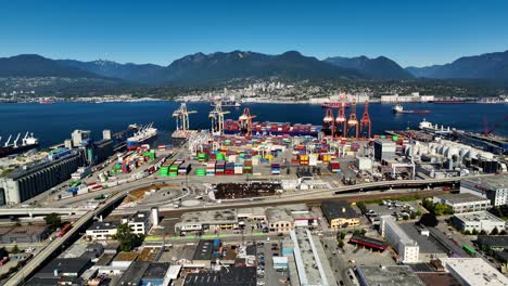Aerial-View-Of-Container-Terminal-By-The-Vancouver-Harbour-In-BC,-Canada