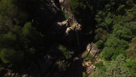 Top-View-of-Extreme-Sports-on-Mountain-Waterfall