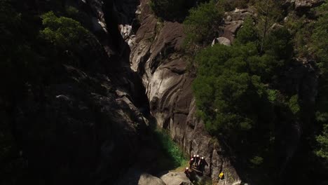 Aerial-View-of-Extreme-Sports-on-Mountain-Waterfall
