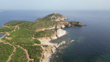 Capo-Malfatano-Beach-and-coves-at-Teulada,-South-Coast-of-Sardinia,-Italy---4k-Aerial