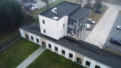 Aerial-view-of-the-modern-animal-shelter-in-Lommel,-Belgium